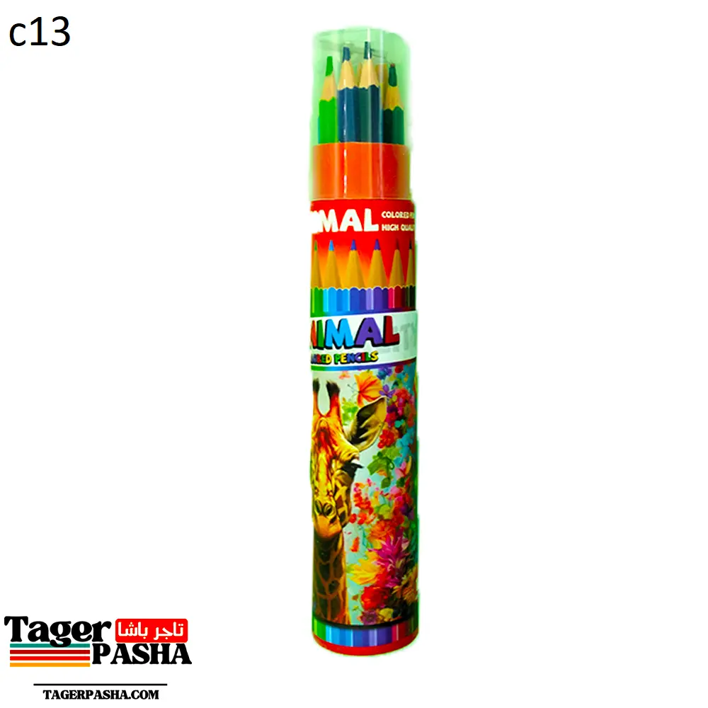 4/1 دستة الوان خشب ١٢لون طويل +براية باور انيمال برطمان