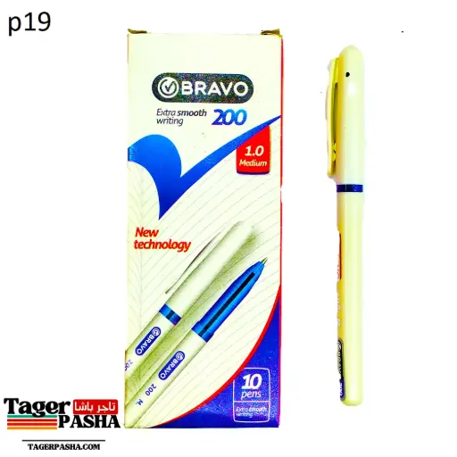 [P19] 4/1 دستة قلم جاف برافو 200 أزرق 10أقلام