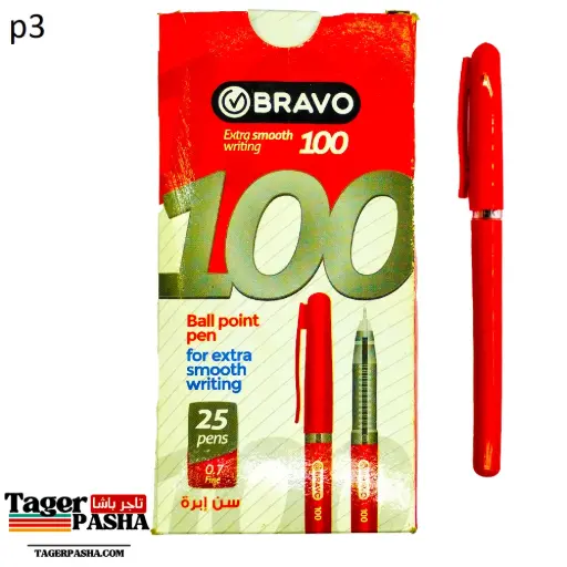 [P3] قلم جاف برافو 100 احمر 25قلم