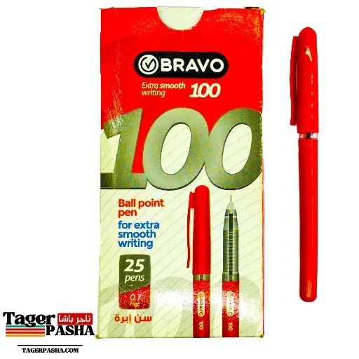 قلم جاف برافو 100(7.مم) أسود (25قلم)